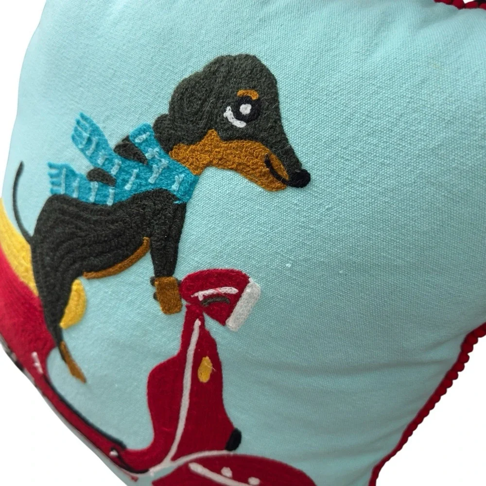 Dachshund Dotson Dog Scarf Riding Vespa Scooter Karma Living Embroidered Pillow